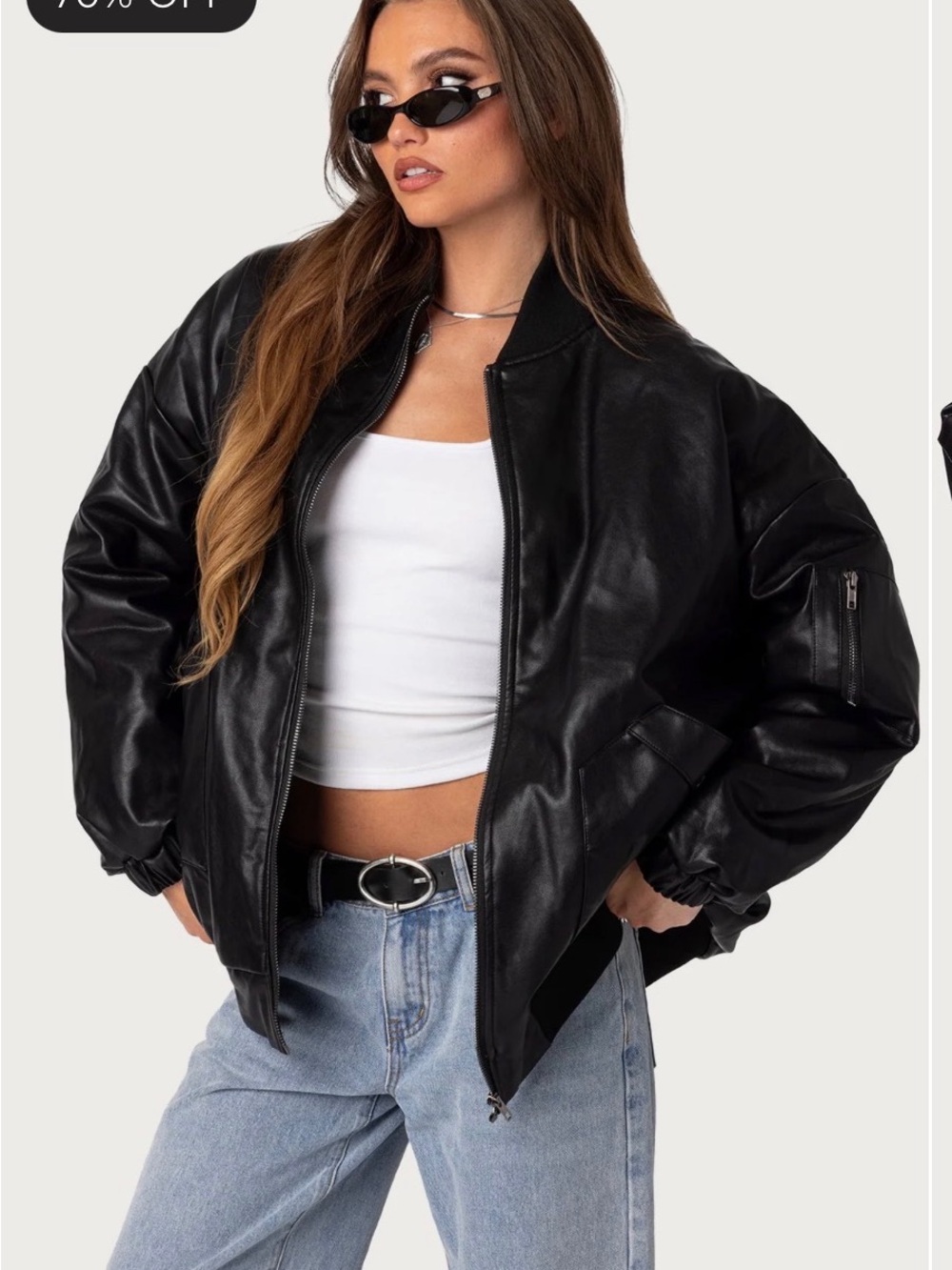 Edikted Black Faux Leather Oversized Bomber Jacket